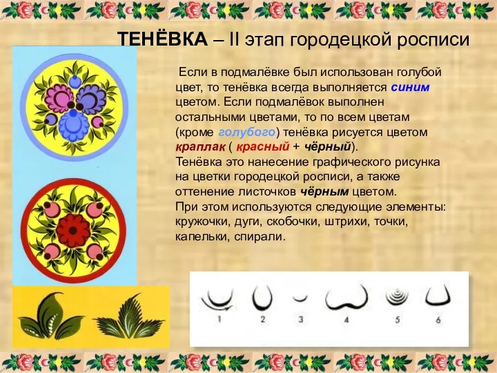 ТЕНЁВКА – II этап городецкой росписи Если в подмалёвке был использован