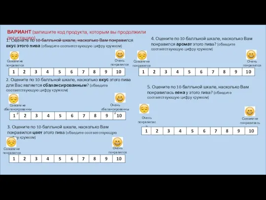 ВАРИАНТ (запишите код продукта, которым вы продолжили дегустацию)_____________________________________ 3. Оцените по