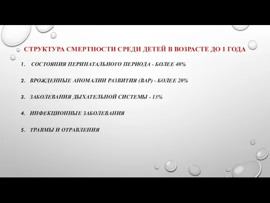 СТРУКТУРА СМЕРТНОСТИ СРЕДИ ДЕТЕЙ В ВОЗРАСТЕ ДО 1 ГОДА СОСТОЯНИЯ ПЕРИНАТАЛЬНОГО