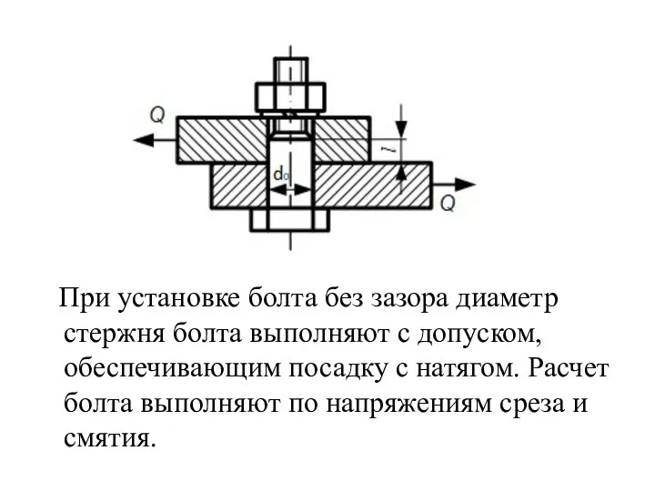 При установке болта без зазора диаметр стержня болта выполняют с допуском,