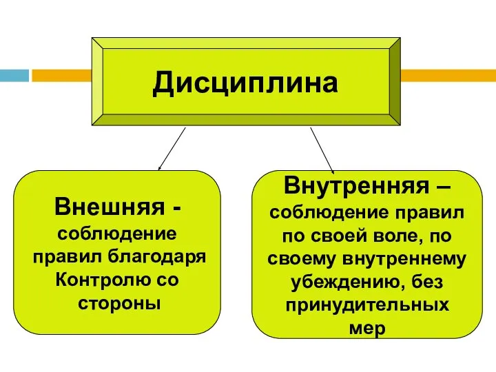 Дисциплина Внешняя - соблюдение правил благодаря Контролю со стороны Внутренняя –