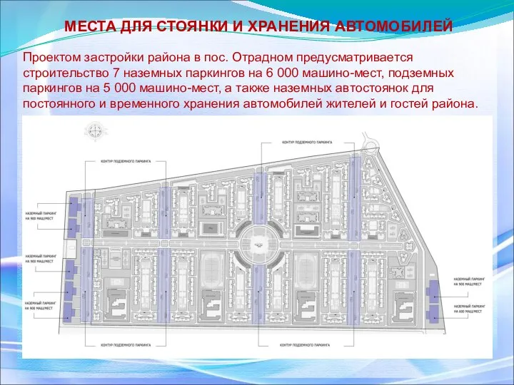 МЕСТА ДЛЯ СТОЯНКИ И ХРАНЕНИЯ АВТОМОБИЛЕЙ Проектом застройки района в пос.