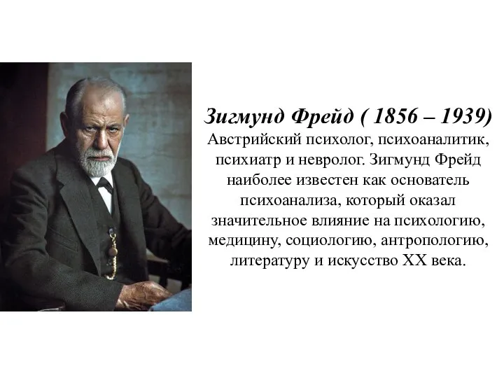 Зигмунд Фрейд ( 1856 – 1939) Австрийский психолог, психоаналитик, психиатр и