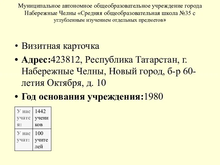 Муниципальное автономное общеобразовательное учреждение города Набережные Челны «Средняя общеобразовательная школа №35