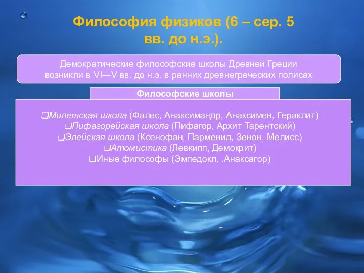 Философия физиков (6 – сер. 5 вв. до н.э.). Демократические философские