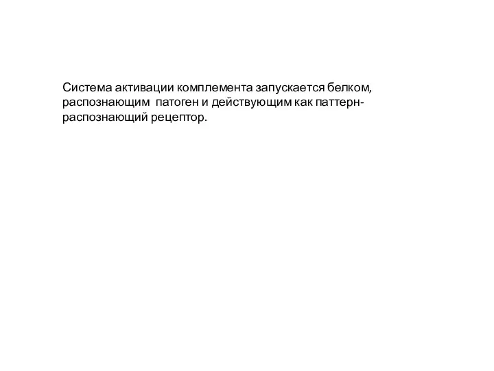 Система активации комплемента запускается белком, распознающим патоген и действующим как паттерн-распознающий рецептор.