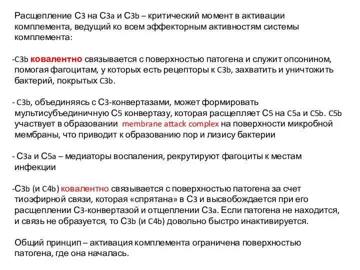 Расщепление С3 на С3a и С3b – критический момент в активации