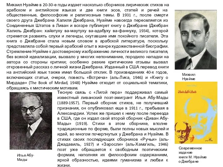 Михаил Нуайме в 20-30-е годы издает насколько сборников лирических стихов на