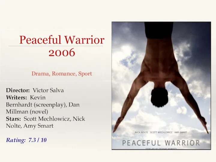 Peaceful Warrior 2006 Drama, Romance, Sport Director: Victor Salva Writers: Kevin