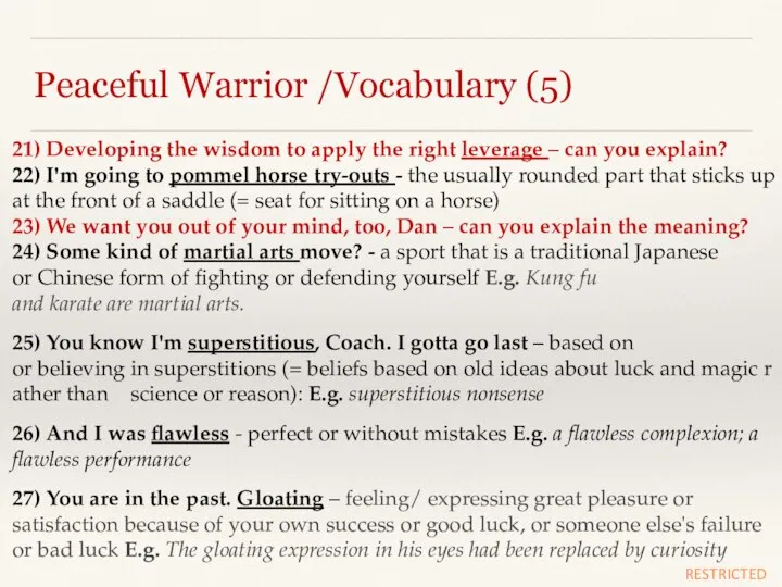 Peaceful Warrior /Vocabulary (5) 21) Developing the wisdom to apply the