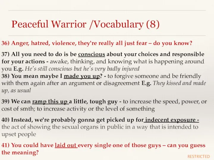 Peaceful Warrior /Vocabulary (8) 36) Anger, hatred, violence, they're really all