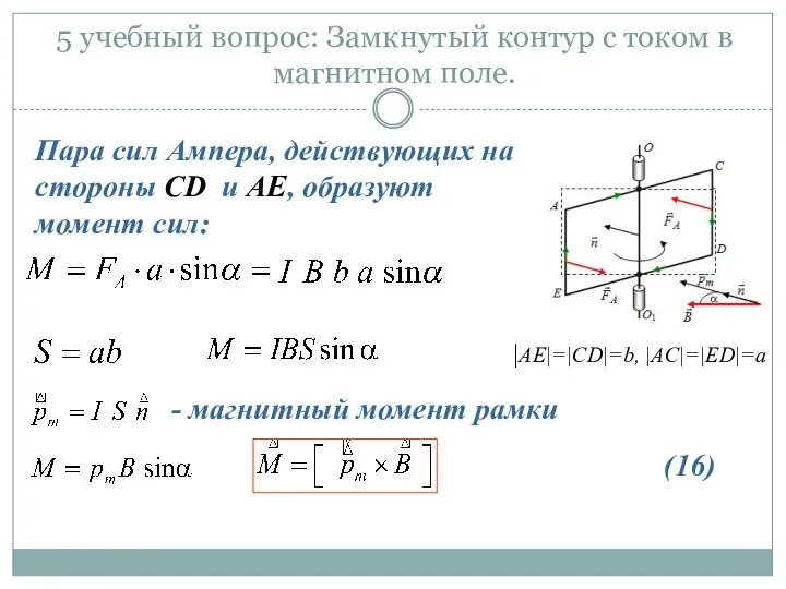 5 учебный вопрос: Замкнутый контур с током в магнитном поле. Пара