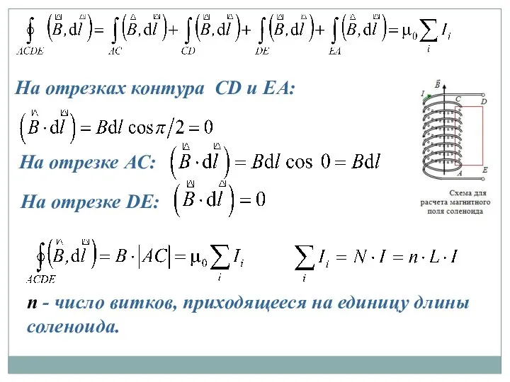 На отрезках контура СD и ЕA: На отрезке АС: На отрезке