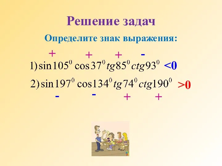 Решение задач Определите знак выражения: + + + - - - + + >0