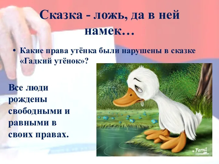 Какие права утёнка были нарушены в сказке «Гадкий утёнок»? Все люди