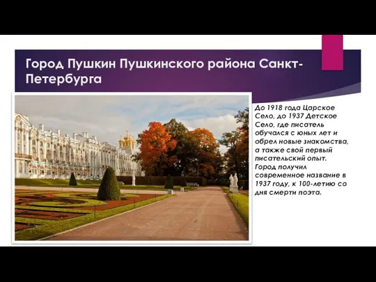 Город Пушкин Пушкинского района Санкт-Петербурга До 1918 года Царское Село, до