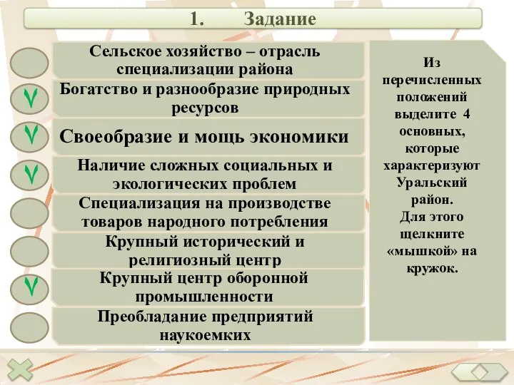 1. Задание Из перечисленных положений выделите 4 основных, которые характеризуют Уральский