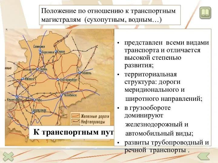 Положение по отношению к транспортным магистралям (сухопутным, водным…) К транспортным путям