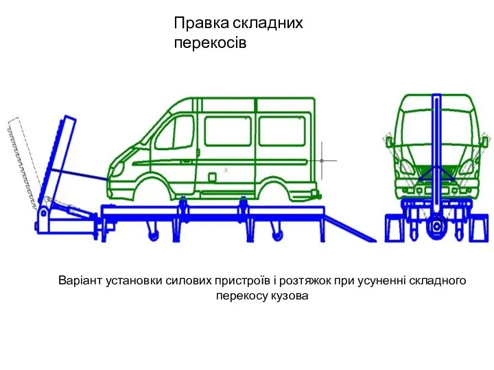 Правка складних перекосів Варіант установки силових пристроїв і розтяжок при усуненні складного перекосу кузова