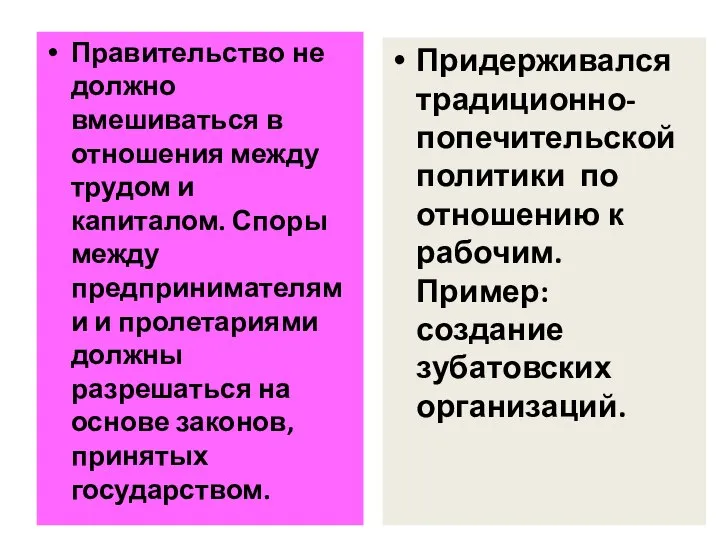 Правительство не должно вмешиваться в отношения между трудом и капиталом. Споры