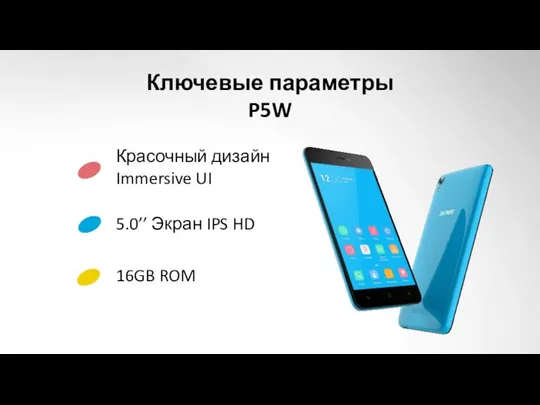 Красочный дизайн Immersive UI 5.0’’ Экран IPS HD 16GB ROM Ключевые параметры P5W