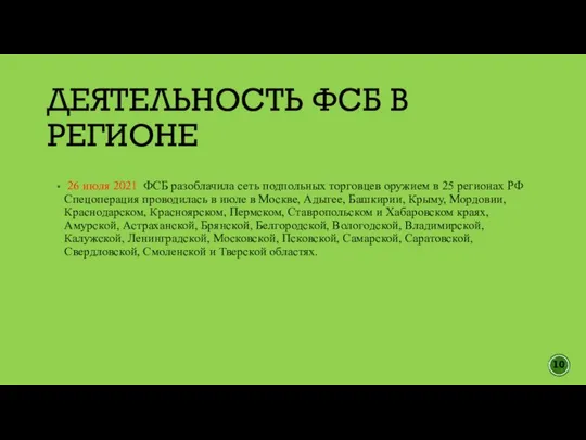 26 июля 2021 ФСБ разоблачила сеть подпольных торговцев оружием в 25