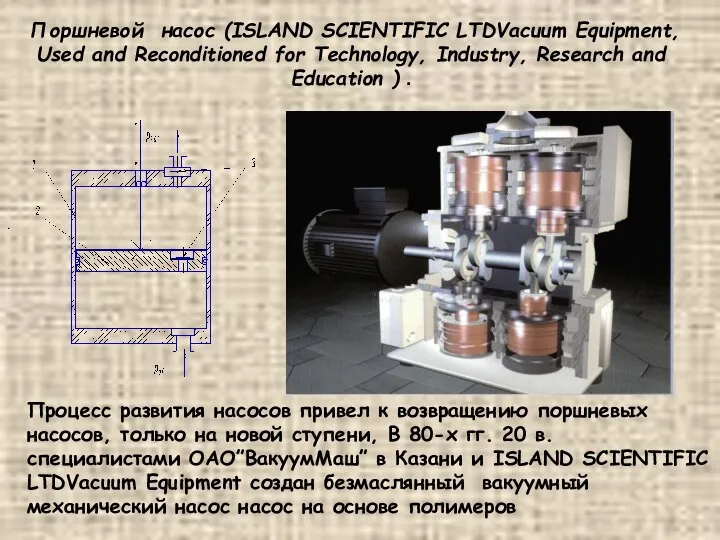 Поршневой насос (ISLAND SCIENTIFIC LTDVacuum Equipment, Used and Reconditioned for Technology,