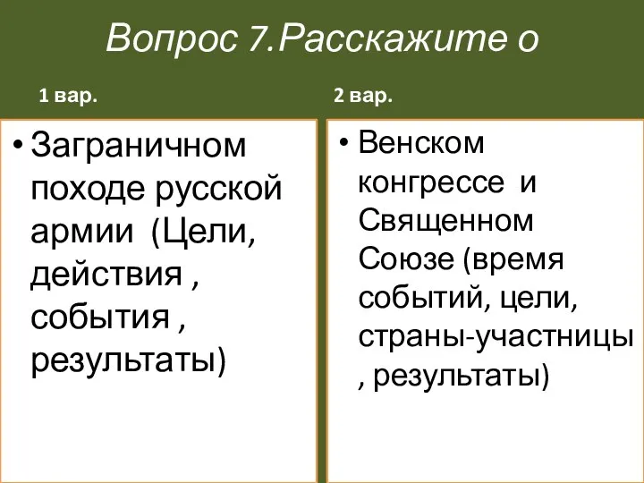 Вопрос 7.Расскажите о 1 вар. Заграничном походе русской армии (Цели, действия