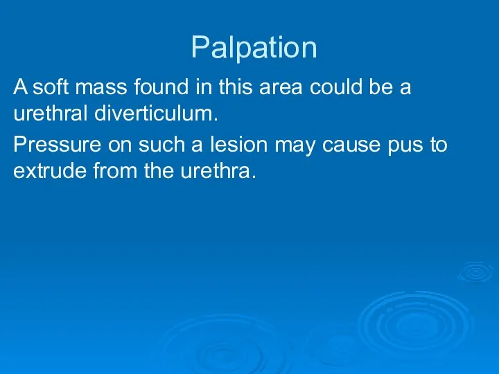 Palpation A soft mass found in this area could be a