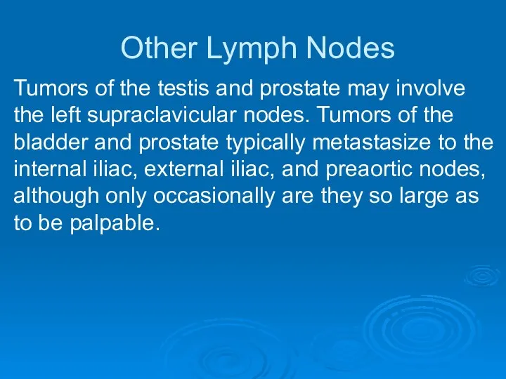 Other Lymph Nodes Tumors of the testis and prostate may involve