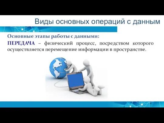 Основные этапы работы с данными: ПЕРЕДАЧА – физический процесс, посредством которого