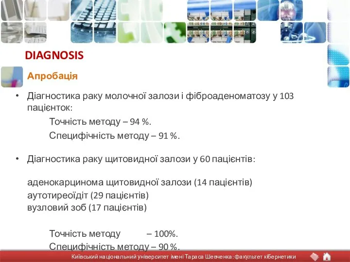 DIAGNOSIS Діагностика раку молочної залози і фіброаденоматозу у 103 пацієнток: Точність