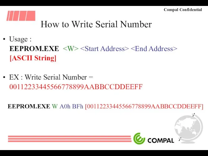 How to Write Serial Number Usage : EEPROM.EXE [ASCII String] EX