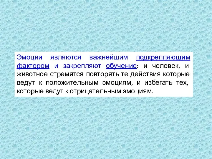 Эмоции являются важнейшим подкрепляющим фактором и закрепляют обучение: и человек, и