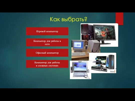 Игровой компьютер Компьютер для работы в сети Офисный компьютер Компьютер для