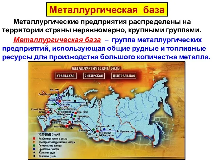 Металлургическая база Металлургическая база – группа металлургических предприятий, использующая общие рудные