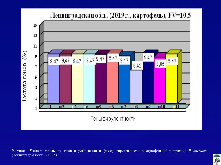 Рисунок - Частота отдельных генов вирулентности и фактор вирулентности в картофельной