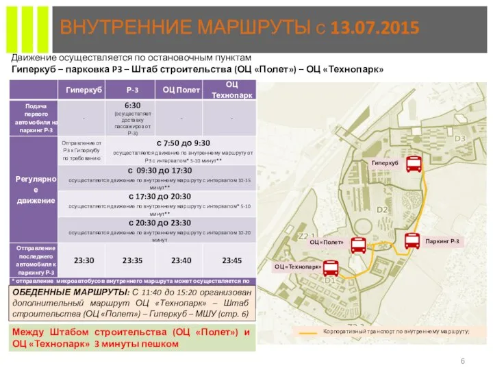 ВНУТРЕННИЕ МАРШРУТЫ с 13.07.2015 Движение осуществляется по остановочным пунктам Гиперкуб –