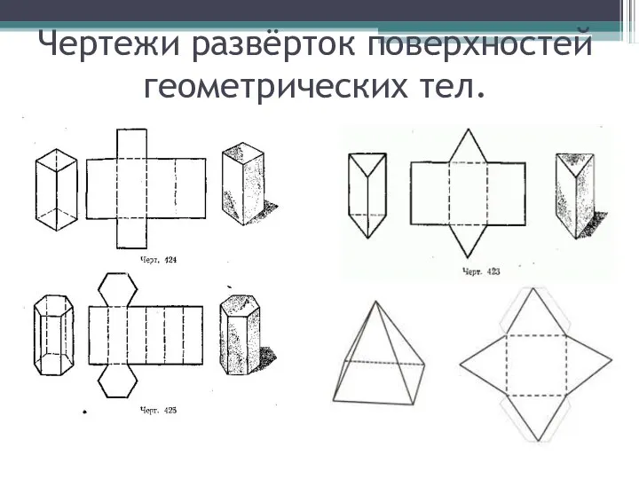 Чертежи развёрток поверхностей геометрических тел.