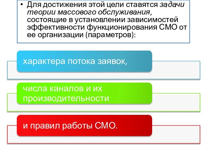 Для достижения этой цели ставятся задачи теории массового обслуживания, состоящие в