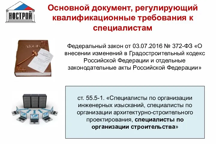 Основной документ, регулирующий квалификационные требования к специалистам Федеральный закон от 03.07.2016