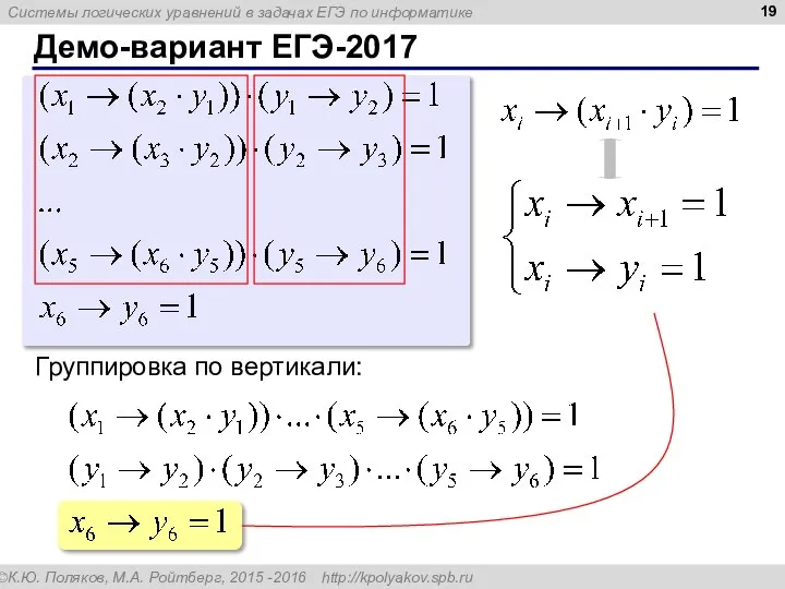 Демо-вариант ЕГЭ-2017 Группировка по вертикали: