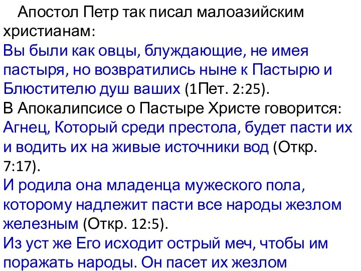 Апостол Петр так писал малоазийским христианам: Вы были как овцы, блуждающие,