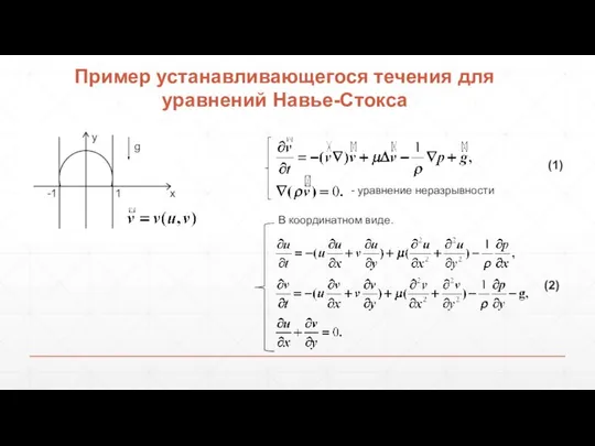 Пример устанавливающегося течения для уравнений Навье-Стокса y x -1 1 g