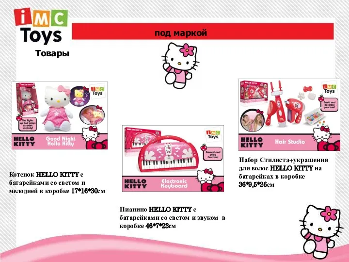 Котенок HELLO KITTY с батарейками со светом и мелодией в коробке