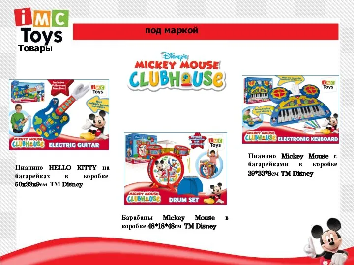 Пианино Mickey Mouse с батарейками в коробке 39*33*8см TM Disney Барабаны