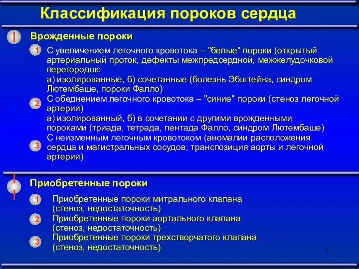 I Классификация пороков сердца Врожденные пороки С увеличением легочного кровотока –