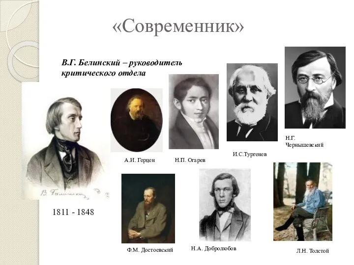 «Современник» 1811 - 1848 А.И. Герцен Н.П. Огарев И.С.Тургенев Ф.М. Достоевский
