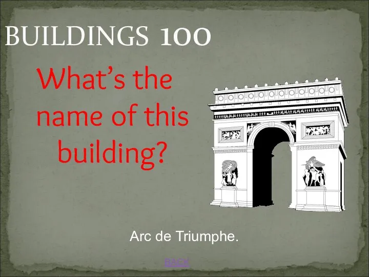 BUILDINGS 100 BACK Arc de Triumphe. What’s the name of this building?