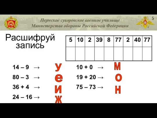 Пермское суворовское военное училище Министерства обороны Российской Федерации 5 Расшифруй запись